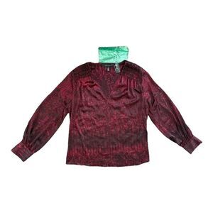 White House Black Market Red Satin Smocked Shoulder Blouse Medium NWT